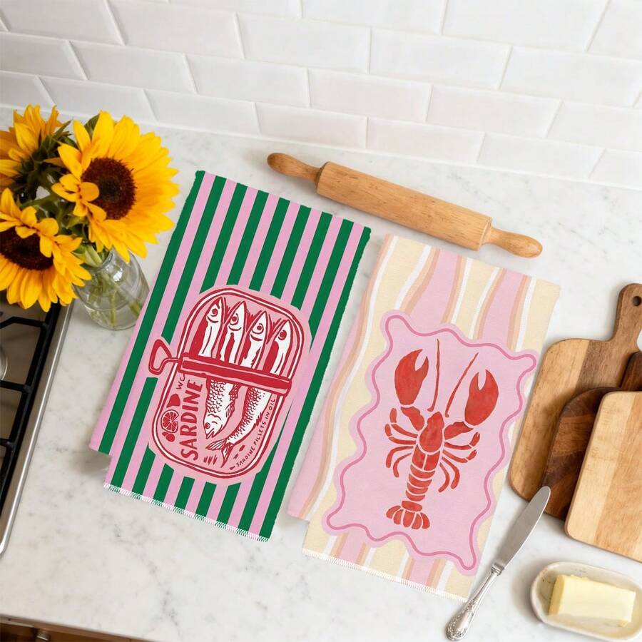2Pcs, Pink and Green Striped S - Home Cooking Cookbook recension och pris